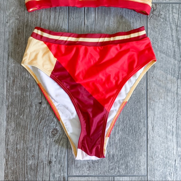 NBW MODCLOTH Red and Yellow High Waisted Swimsuit Bikini - Picture 3 of 7